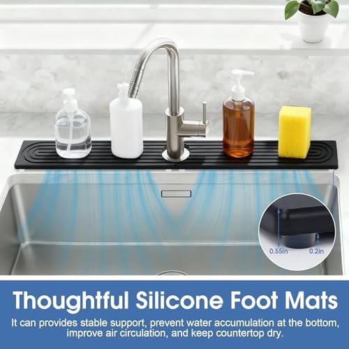 Fast Drying Stone Faucet Mat for Kitchen Sink with Raised Feet, Quick