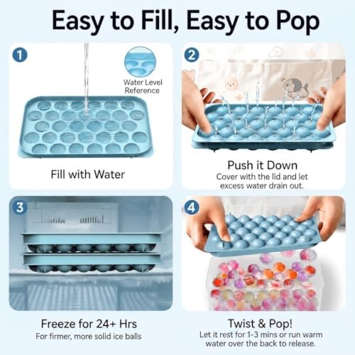 Ice Cube Trays with Lid and Bin, BPA-Free Mini 0.8 Inch Sphere Ice
