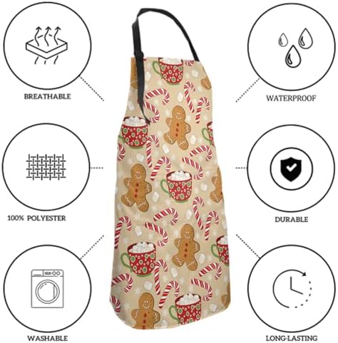 Gingerbread Kitchen Apron Water-Resistant Adjustable Cute Xmas Women