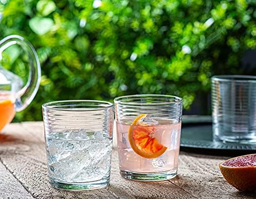 Le'raze Set of 16 Heavy Base Ribbed Durable Drinking Glasses Includes