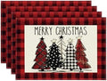 Artoid Mode Red and Black Buffalo Plaid Christmas Trees Placemats Set