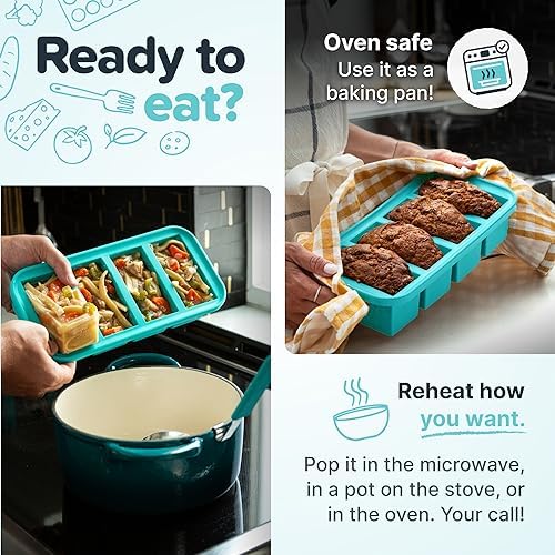 Souper Cubes 1/2 Cup Silicone Freezer Molds with Lids, Aqua, 2-Pack