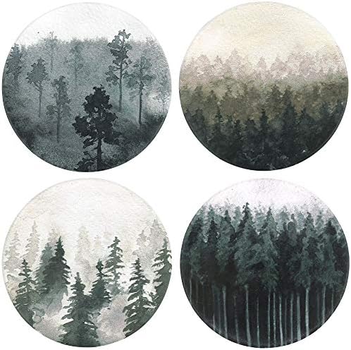 Lahome Forest Pattern Coasters - Round Drinks Absorbent Stone Coaster