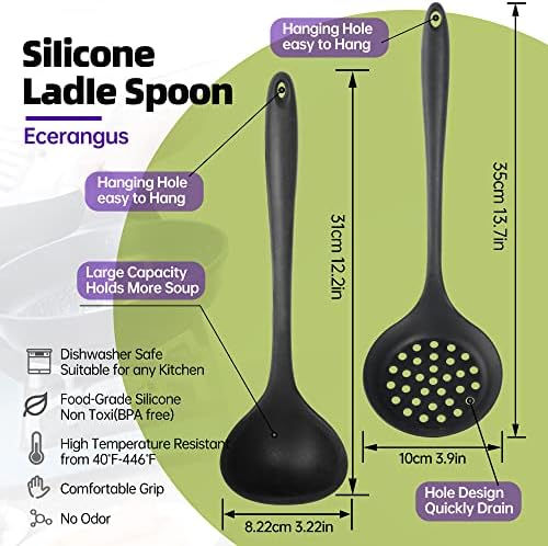 Silicone Soup Ladle Spoon Set of 2,Silicone Nonstick Large Skimmer