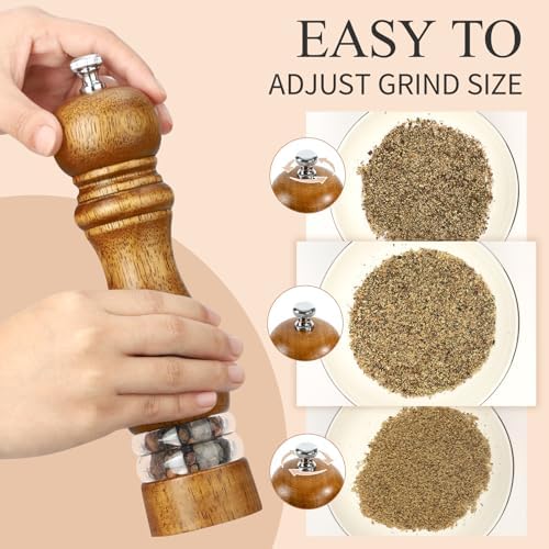 8 Inch Wooden Salt and Pepper Grinder Set, 2-Piece