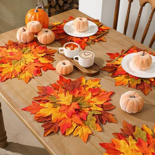 SmoothNovelty 6 Pcs 15" Fall Placemats, Thanksgiving Leaf Mats