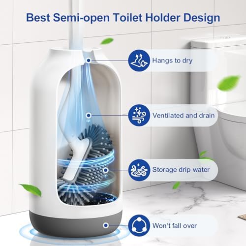 HAMITOR Silicone Toilet Bowl Brush Holder Set, White