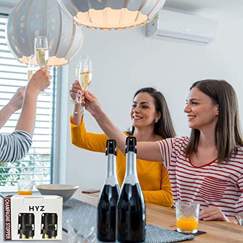 HYZ 2-Pack Champagne Stoppers w/Airtight Seal, Stainless Steel, Black