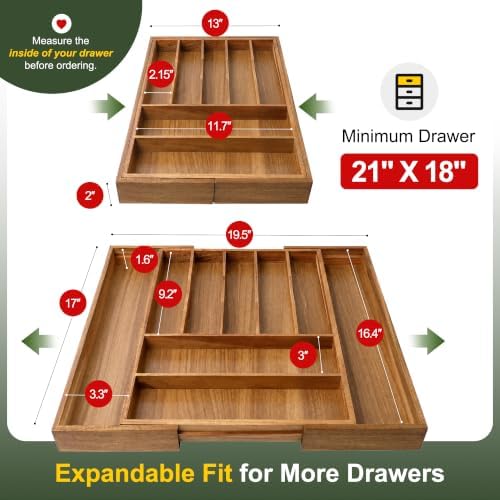 Bellsal Acacia Silverware Organizer Kitchen Drawer Organizer