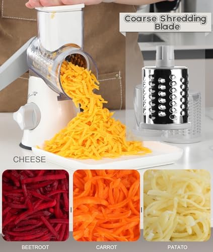 Ourokhome Rotary Cheese Grater, 3 Blades, White