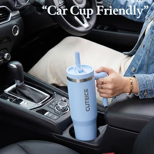 Blue Tumbler with Straw and Handle Coffee Travel Mug with Lid