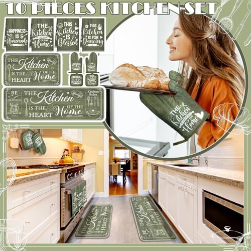 Fourluoo 10 Pcs Sage Green Kitchen Decor Set Farmhouse