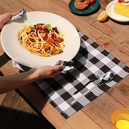 18"x13" Plaid Checkered Placemats,Black & White Checker