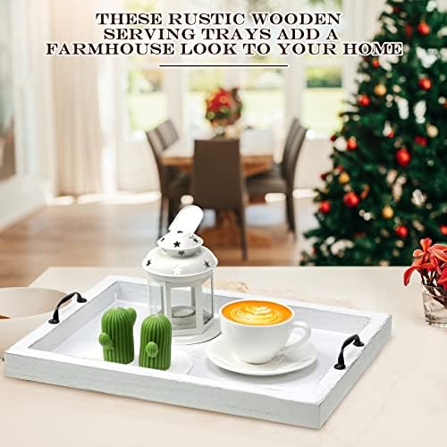 Didaey 3 Pieces Rustic Wooden Serving Trays with Handles Farmhouse