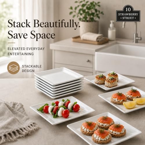 10 Strawberry Street Ceramic Simply White 6" Square Appetizer Plate