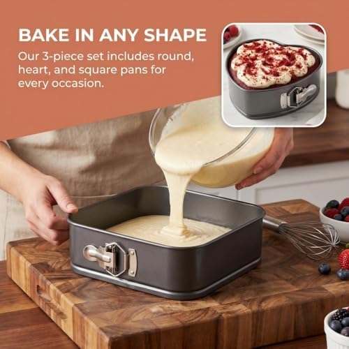 Cake Pan Set - Carbon Steel Nonstick Round Heart Square Shapes Baking
