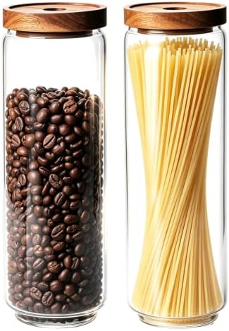 Glass Jars with Airtight Wood Lids - 57 OZ Large Tall Kitchen Pantry