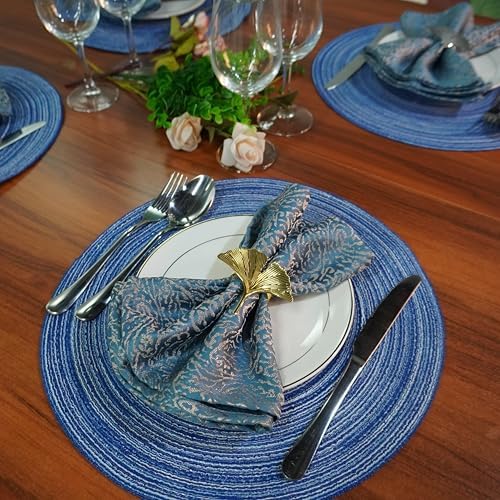 WAZAIGUR 14inch Round Placemats Set of 4 Table Mats, Blue
