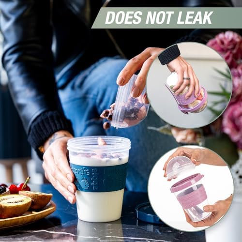 4 Pack Reusable On The Go Yogurt Parfait Cups, Breakfast Plastic