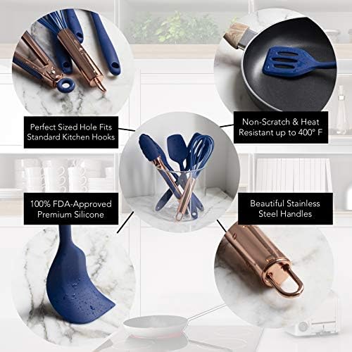 COOK WITH COLOR Silicone Cooking Utensils Set, Mini, Navy