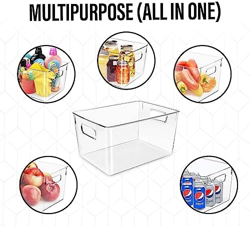 Clear Plastic Storage Bins, Pantry Organizers and Storage or Kitchen Organization and Storage Containers Bins for Organizing, Fridge, Freezer, Bathroom, Pantries, Refrigerator, Cabinet Organizer Bin