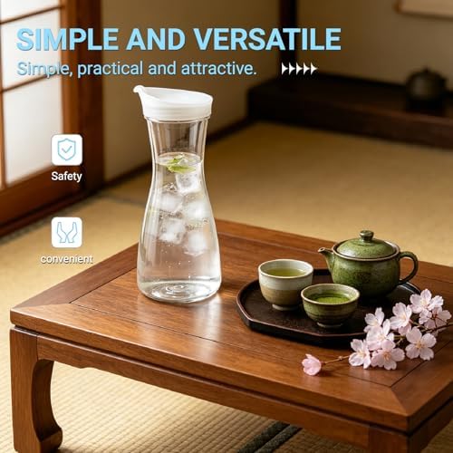 20 Oz Water Carafe with Flip Top Lid - Clear Plastic Pitcher for Iced