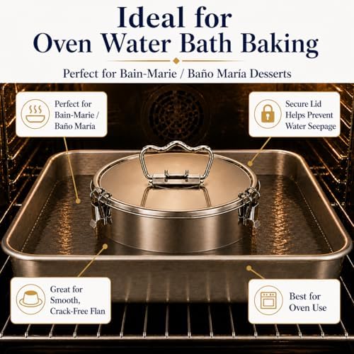 Stainless Steel Flan Pan with Lid, 80 fl oz Flanera Mold, Fits 8 Qt