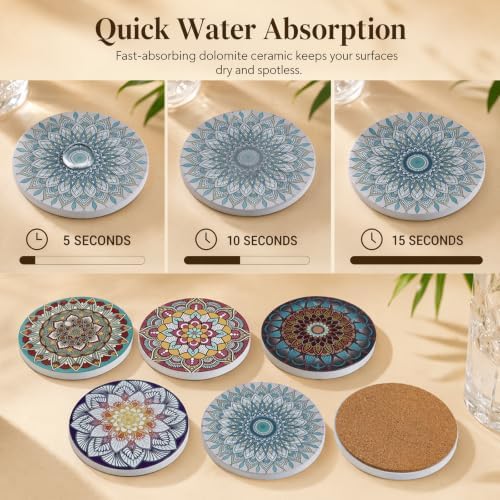 Coasters for Drinks with Holder, Absorbent Ceramic Coasters Set of 6