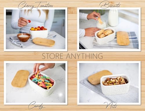 Ceramic Butter Dish with Airtight Bamboo Lid, Large 2-Stick Butter