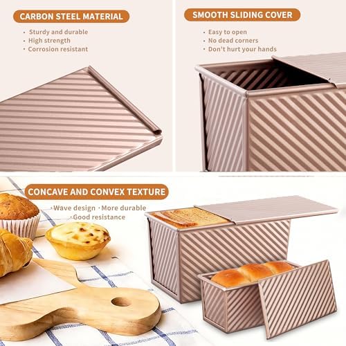 3 Pack Pullman Loaf Pan with Lids, Non-Stick Bread Loaf Pan, Heavy