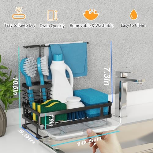 Godboat Kitchen Sink Organizer with Brush Rack and Drain Pan
