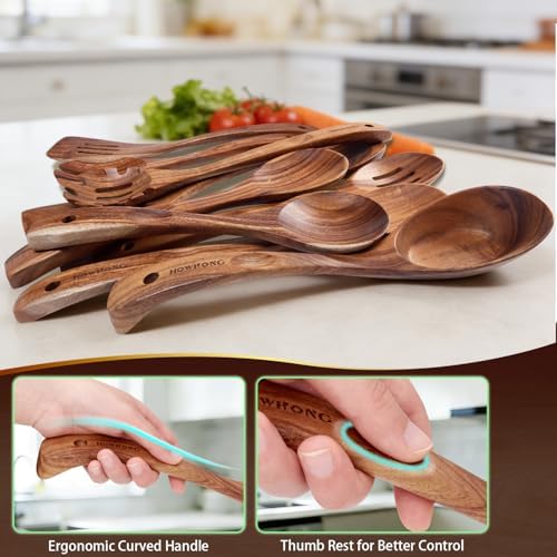 HOWHONG 10-Piece Acacia Wood Cooking Utensil Set for Nonstick Cookware