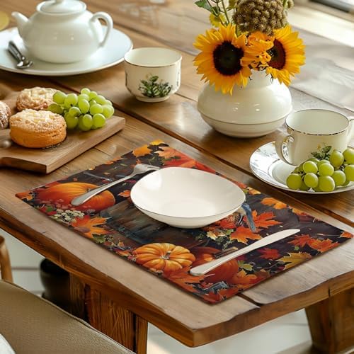 Pumpkin Maple Leaf Bird Fall Placemats Set of 4 Autumn Thanksgiving