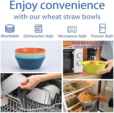 Unbreakable Large Cereal Bowls Set of 6, 32 Ounce BPA-Free Microwave &