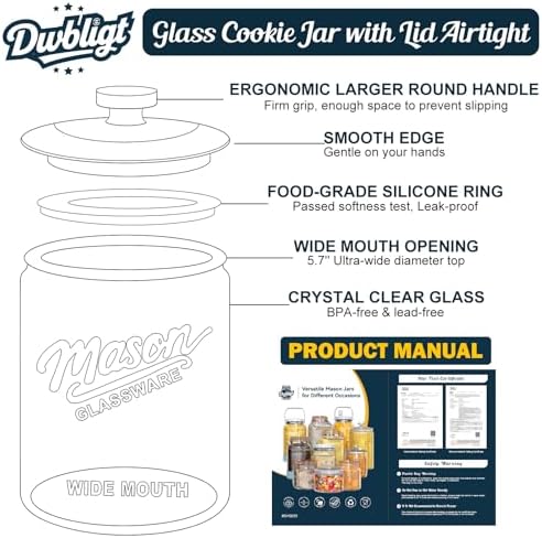 1 Gallon Glass Cookie Jar with Airtight Lid for Sourdough Starter