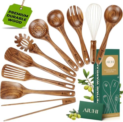 AIUHI 10-Piece Teak Wood Kitchen Utensil Set