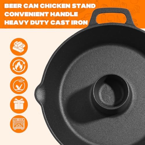 onlyfire Pre-Seasoned Cast Iron Chicken Roaster for Beer Can Turkey