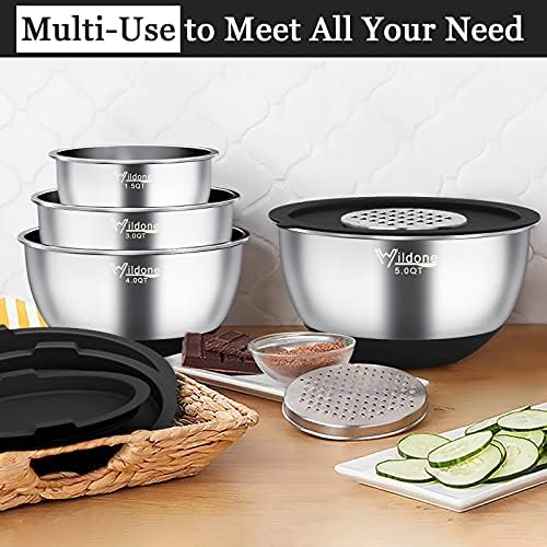 Wildone Mixing Bowls with Airtight Lids, Stainless Steel Mixing Bowls