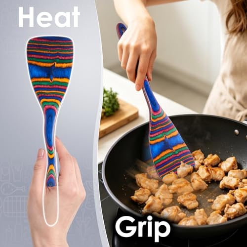 HOWHONG 7-Piece Pakkawood Cooking Utensils Set, Colorful Wooden Spoons