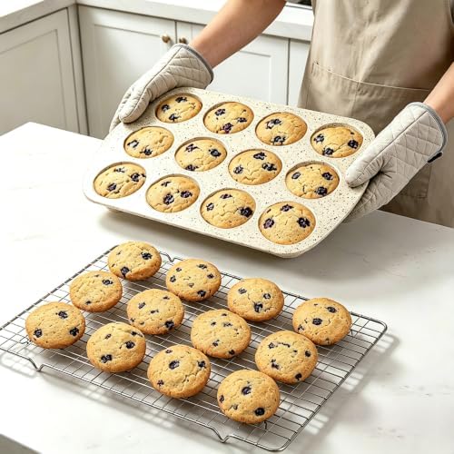 Muffin Top Pan, 12 Cavity Cupcake Pan, 3 Inch Nonstick Bakeware for