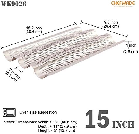 CHEFMADE Perforated Baguette Pan, 15-Inch 3 Wave Loaves Non-Stick