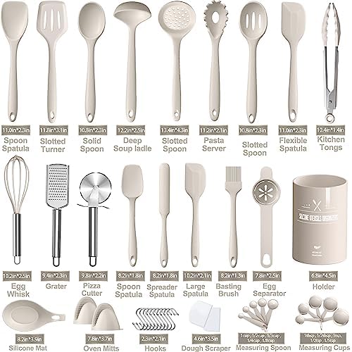 AIKKIL 43 Pcs Silicone Kitchen Utensils Set, Khaki