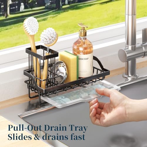 Consumest Stainless Steel Sink Caddy, Black