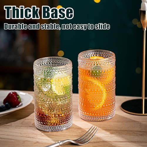 Drinking Glasses, 8 pcs Embossed Designed Glass Cups, 12oz Highball