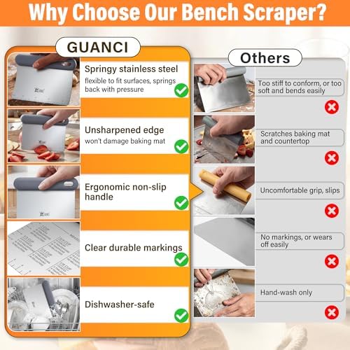 Bench & Dough Scraper for Kitchen 2-Pack, Pastry Scraper Tools