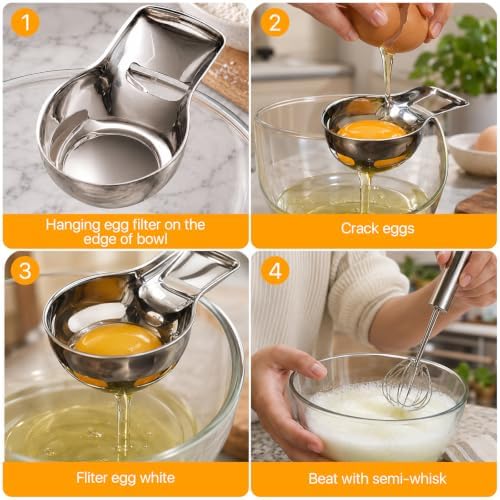 Stainless Steel Egg White Separator Semi-Automatic Whisk Set with