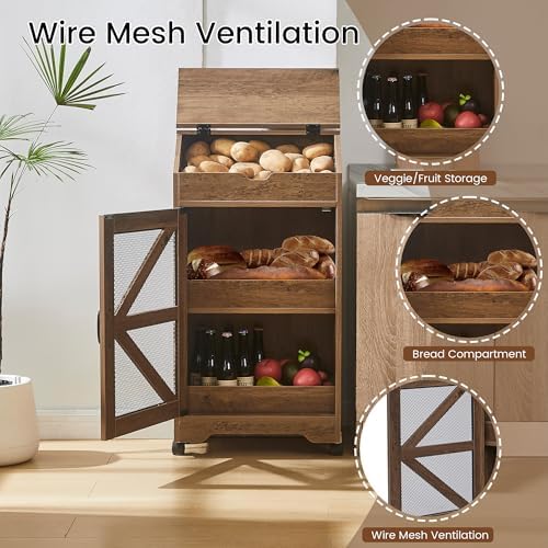 Potato Storage Bin with Wheels, Wood Potato and Onion Storage Cabinet
