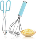 2in1 Potato Masher Kitchen Food Tongs Set - Heavy Duty Stainless Steel