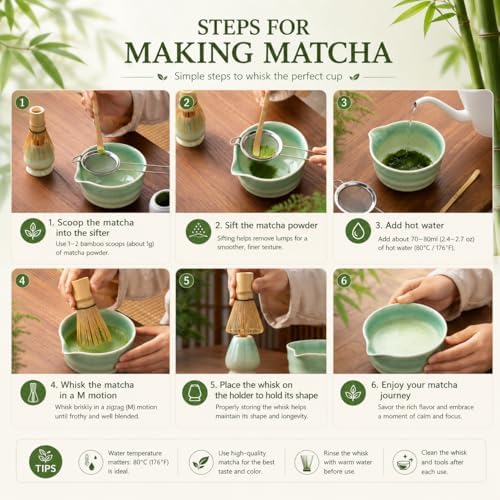 Buucup Japanese Matcha Set with Ceramic Bowl, Whisk & Bamboo Scoop
