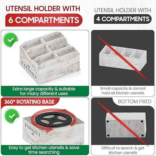 Extra-Large Kitchen Utensil Holder for Countertop-360° Rotating Base